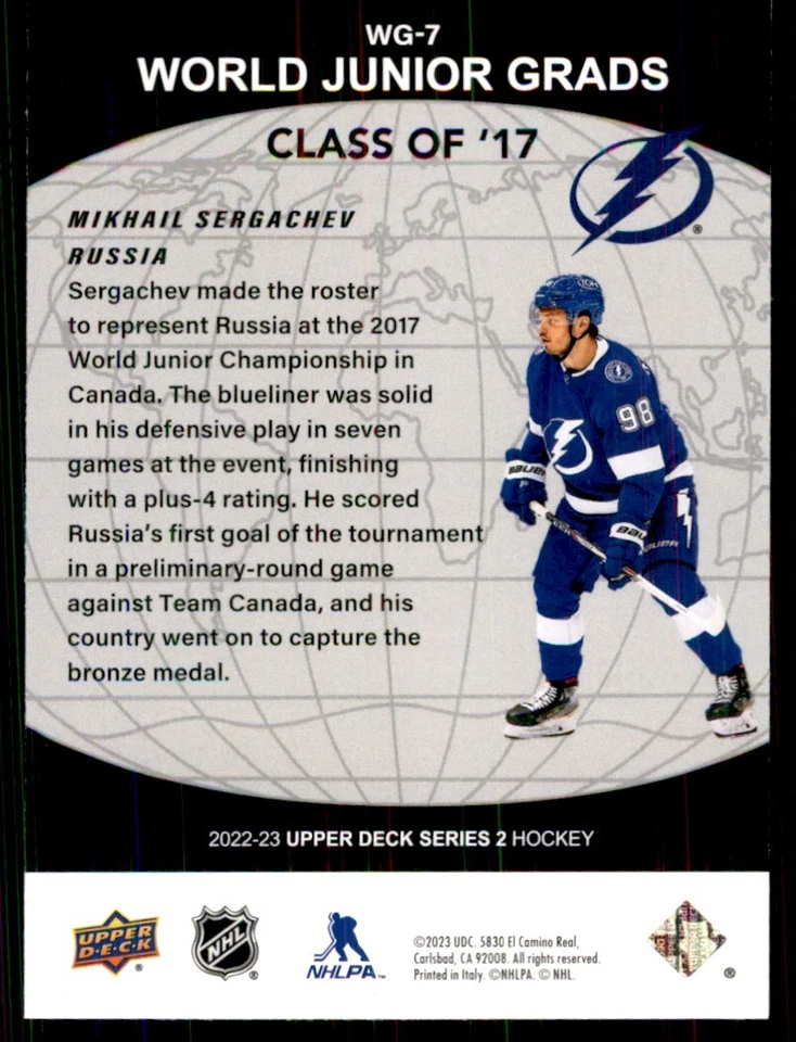 2022-23 Upper Deck Mikhail Sergachev Hockey Cards #WG-7 - Image 2 of 2