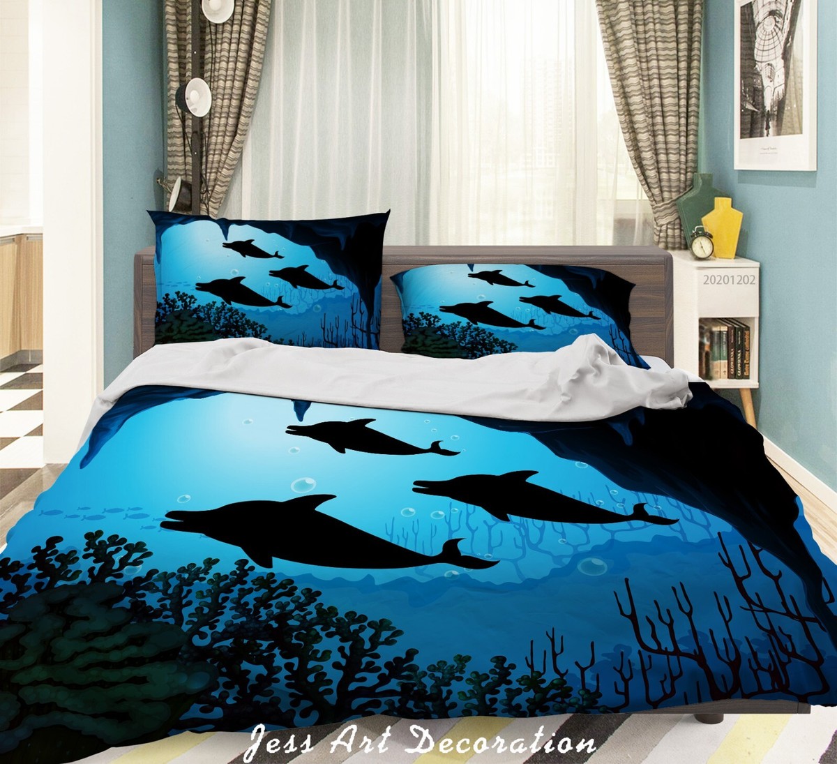 3D Seabed Dolphin Seaweed Bule Quilt Cover Set Duvet Cover Bedding  Pillowcases