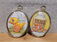 Vintage Baby Nursery Fabric Roll Along Wheel Duck Toy  Candy Jar Mini Frame Set