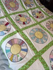 Antique Vintage Quilt Pinwheel Dresden Plate 93x75 Multicolor Pieced Embroidered