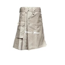 Ripstop Cotton Khaki Utility Kilt with Cargo Pockets   Sizes 28"-60"