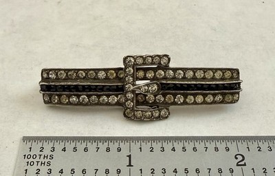 Antique Art Deco Sterling Silver Paste Rhinestone Belt Buckle Pin Brooch 