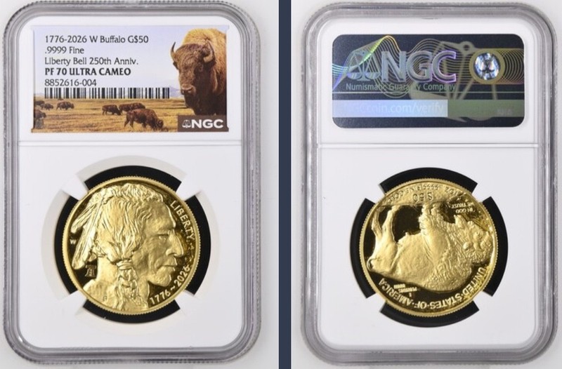 1776-2026 W 1 Oz $50 Gold Buffalo NGC PF70 Liberty Bell Privy 250 Buffalo Label