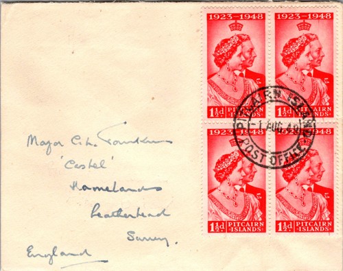 1949 British Pitcairn Island Royal Wedding Stamps Cover to Surrey England