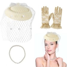 Women's Fascinators Veil and Retro Charming Mesh Hat with Lace Gloves Imitati...