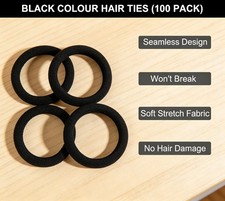 100 Pack Black Hair Ties for Women Seamless Soft Elastic Ponytail Holders
