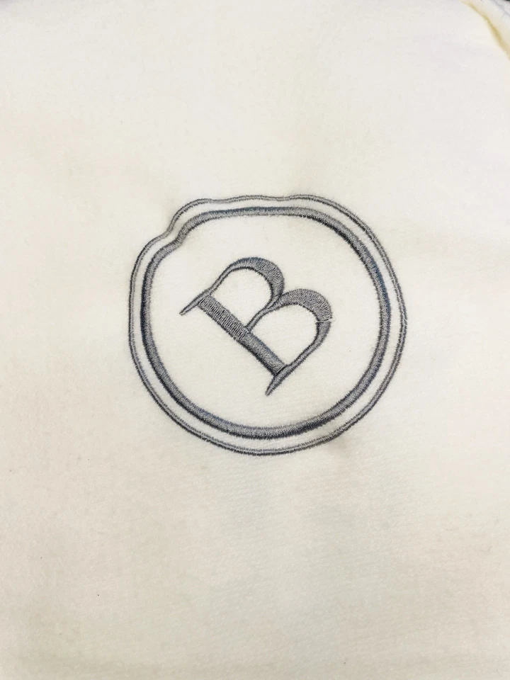 Pottery Barn Cream Acrylic Throw Blanket with Fringe & Embroidered “B” Monogram - Image 2 of 4