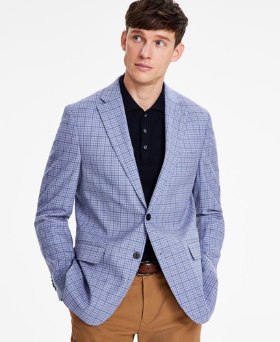 Tommy Hilfiger Mens Modern fit Sport Coat Blazer 42 L Light Blue Check