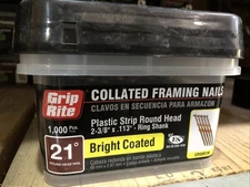 Grip-Rite 2-3/8” in. Plastic Strip Framing Bright Nails 21 deg Ring Shank