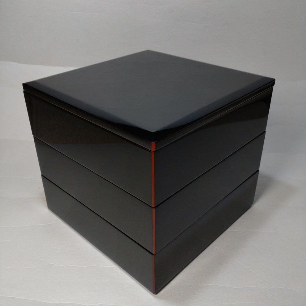Jubako Bento Box Japanese Echizen lacquer by artist Hideaki Yamamoto Black lacqu