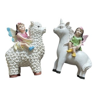 Pair Of Fairy Garden Ornaments On Llama And Unicorn Figurine Bundle