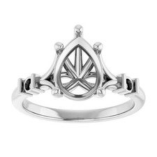 925 Sterling Silver Semi Mount Ring Setting Pear 10x8mm Blank Ring Mounting