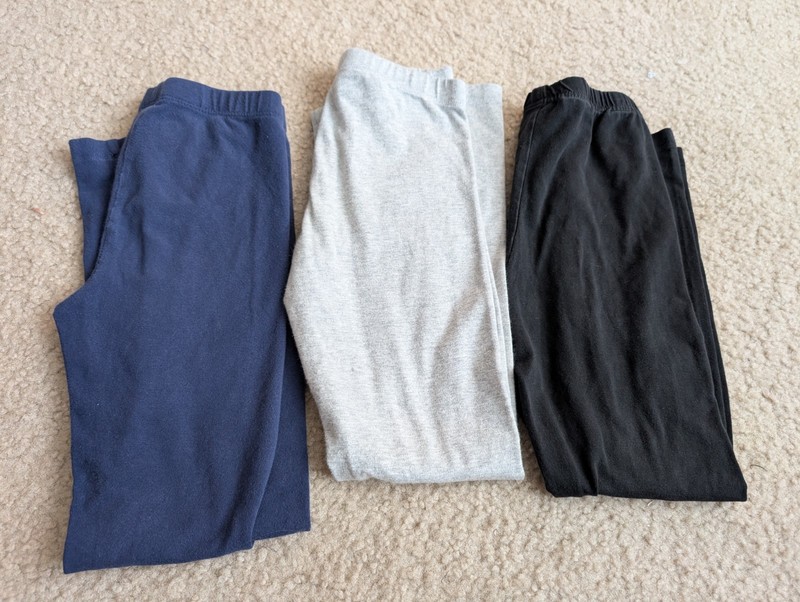 Girls Leggings Size 7-8 Wonder Nation 3 Pairs Blue Black Gray