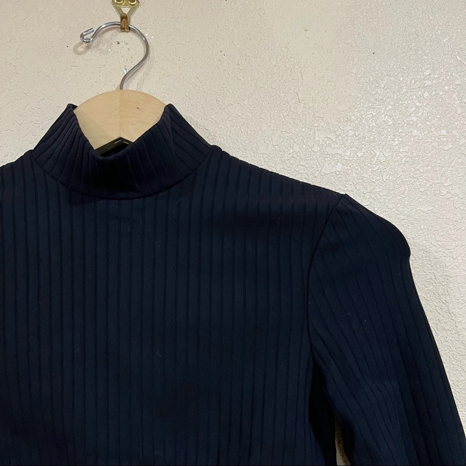 MICHI Black White Apex Ribbed cropped mock neck striped straps cutout Top SMALL - Image 3 of 4