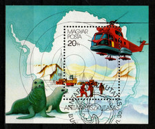 HUNGARY-1987.Souv.Sheet - Antarctic Research/Helicopter,Seal  (2) USED!Mi Bl.190