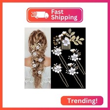 5 Pieces Bridal Flower Wedding Hair Pins Crystal Pearl Hair Pins Clips Headpiece