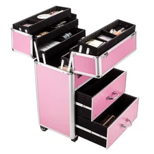 Pro Rolling Aluminum Makeup Case Train Box Trolley Storage with Lock and Drawer