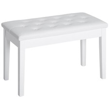 PU Leather Piano Bench Padded Double Duet Storage Upholstered Seat White