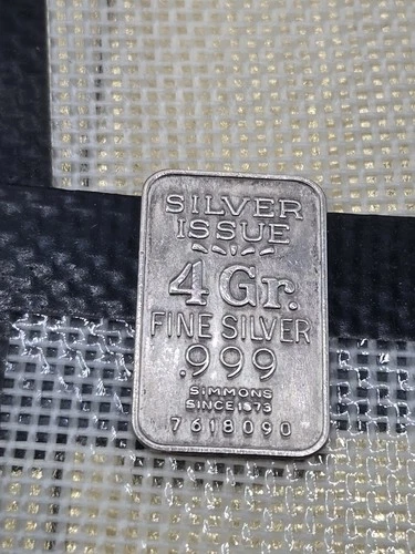 Simmons Silver Issue 4 Gram .999 Fine Silver Bar - Rare Vintage Bar