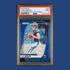 🔥 2024 PANINI PRIZM BLUE SHIMMER AUTO JJ MCCARTHY /25 PSA 9 RC - VIKINGS 🔥