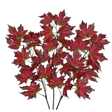 3Pcs Artificial Maple Leaves Branches Fake Fall Leaves Stems Red - Maple Leaves