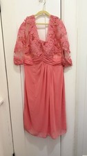 Pink Lace Dress with 3/4 Sleeves and Ruched Waist