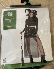 Lunar Witch Black w/Silver Stars Adult Costume NEW Retail Packaging Womens M 6-8