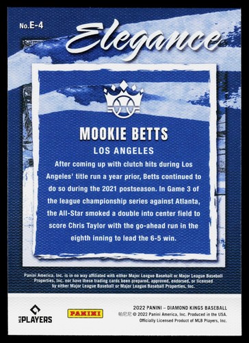 Mookie Betts 2022 Panini Diamond Kings Elegance Los Angeles Dodgers E-4 - Foto 2 di 2