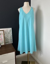 Eileen Fisher Organic Linen Sleeveless Tank Dress Turquoise V-Neck Sz M