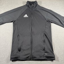 Adidas Track Jacket Mens Medium Black Climalite Full Zip 3-Stripe Performance