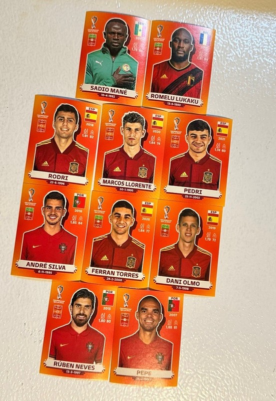 2022 Qatar Fifa World Cup Stickers - Spain, Portugal Lot Of 10, Orange Euro Set