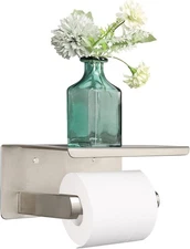 NearMoon Toilet Paper Holder with Shelf, Heavy Duty Bath Brushed Nickel 