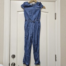 Vineyard Vines Jumpsuit Girls 8 Indigo Chambray Pant Romper Ruffle Sleeve Cute