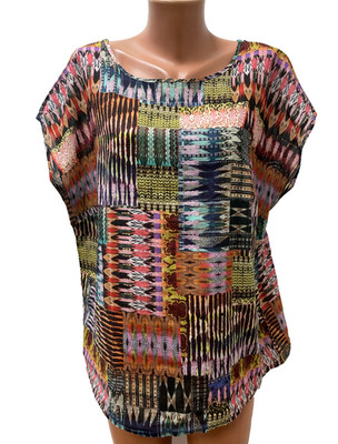 Peter Hahn women's blouse top tunic multi-colored floral D 48
