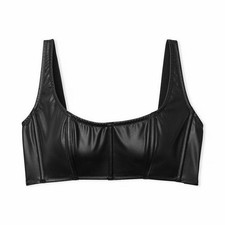 Victoria's Secret Black Faux Leather Corset Top XL Lace-Up