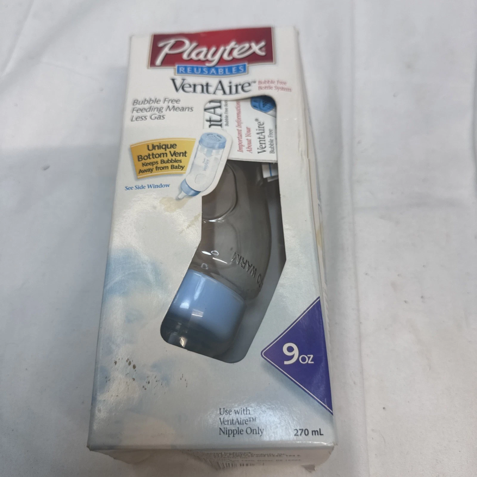 Playtex Vent Aire Reusable Baby Bottle 9 oz Bubble Free violet VTG Vintage 2001