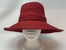 Scala Collection Woven Wide Brim Red Sun Paper Straw Hat Logo