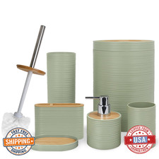 CERBIOR 6-Piece Bamboo Bathroom Accessories Set - Soap Dispenser, Toothbrush Hol