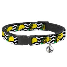 Cat Collar Breakaway Taco Chevron Black White Fits 8-12 Inch 0.5 Inch Wide