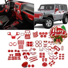 Red Dash Console Cover Decor Trim Overlay Full Kit for Jeep Wrangler JK 2011-18