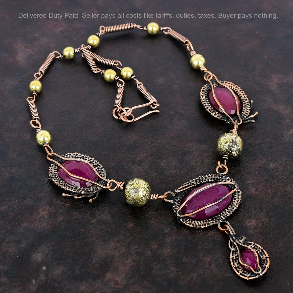 Venta de Halloween Natural Cachemira Rubí Alambre Envuelto Cadena Madre Collar Cobre Foto 4 de 4