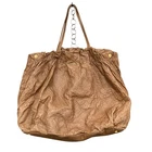 Prada Tote Bag Womens Large Brown Leather Green Lining Snap Inner Pockets