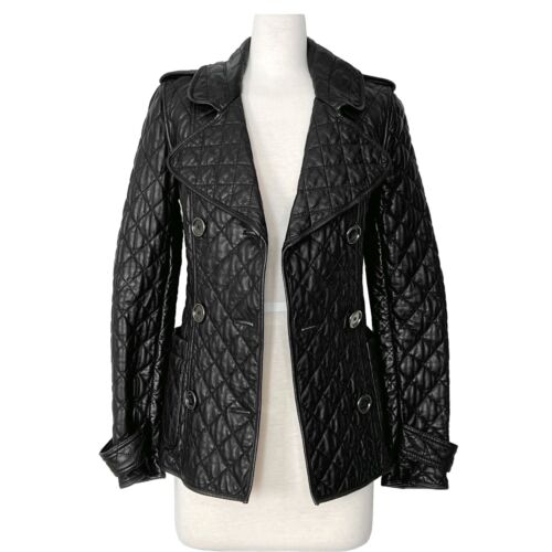 Burberry Brit Black Quilted Leather Double Breast… - image 1
