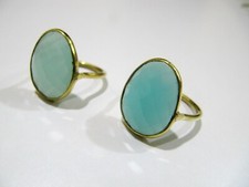 Natural Gemstone Stackable Gold Plated Aqua Chalcedony Uneven Shape Ring