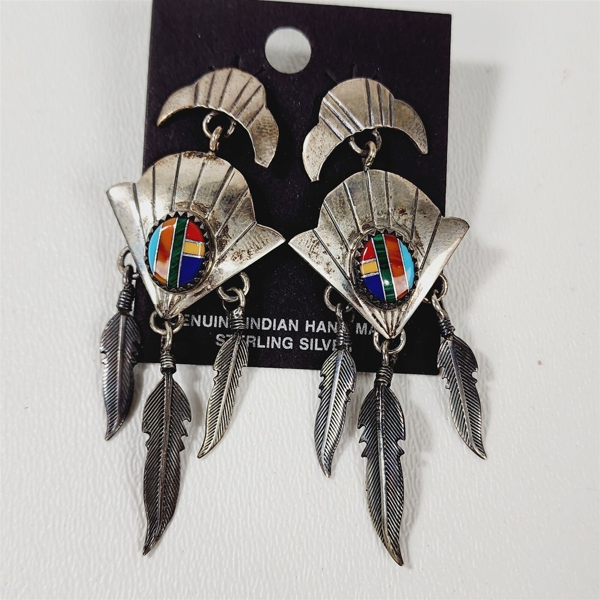 One Of Finest Vintage Native American Navajo Inlay Turquoise Sterling Silver Feather Necklace One Of Finest Vintage Native American Navajo Inlay Turquoise Sterling Silver Feather Necklace