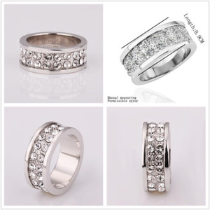 Authentic 18K White / Rose Gold Plated Inlay Crystal 9mm Wedding Engagement Band Ring