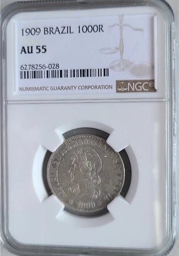 Brazil 1000 Reis 1909 NGC AU 55