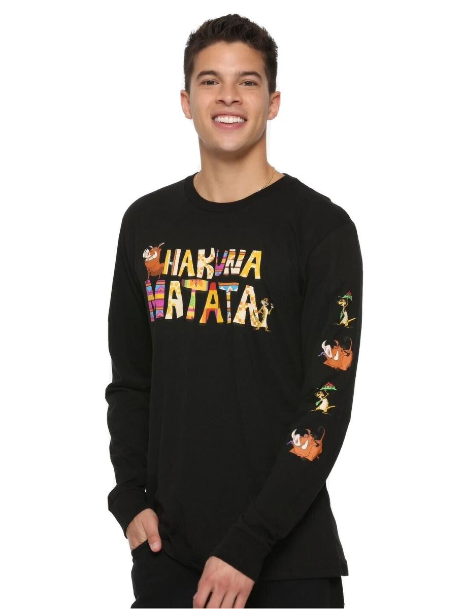 Disney The Lion King Mens Hakuna Matata Long-Sleeved Black Shirt