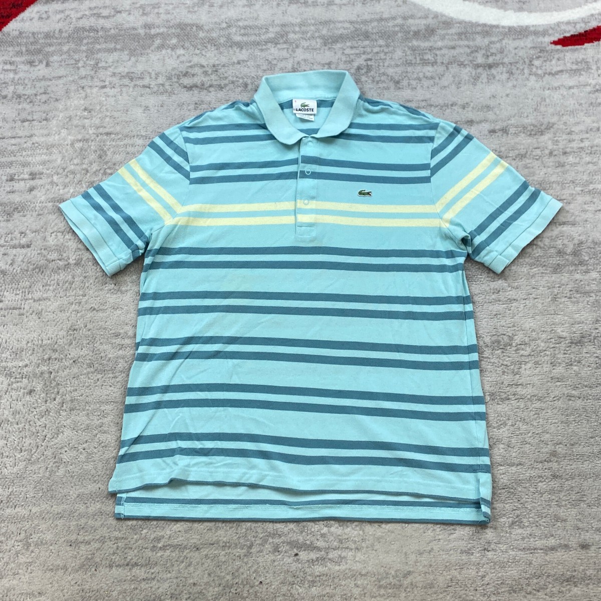 Lacoste Snap Polo Shirt Large Size 6 Blue Green White Crocodile