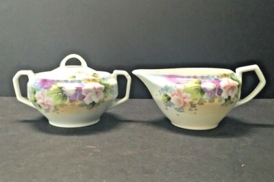 Vintage Nagoya Seito Sho Company Hand Painted Nippon Floral Sugar And Creamer